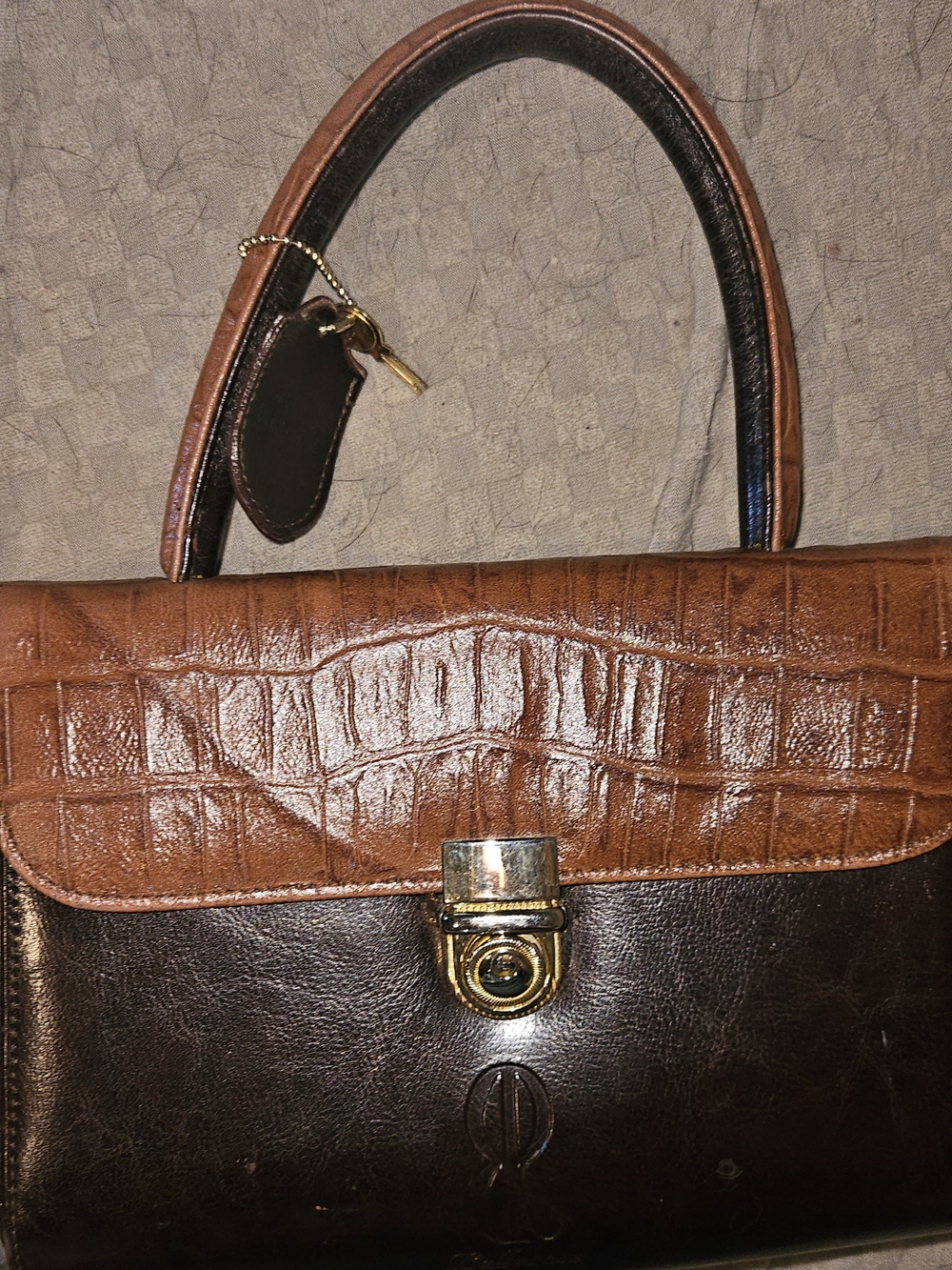 Bellerose Two-Tone Brown Croc-Embossed Top-Handle Satchel